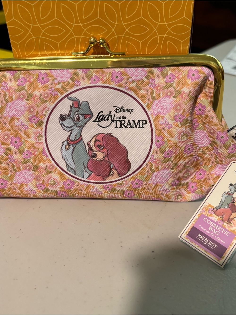 Disney Lady and the Tramp Floral Kiss-Lock Coin Purse - Pink & Gold